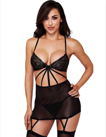 Tegan Siyah Dantel Sütyenli Tül Etekli Jartiyer Takım TG273255-K